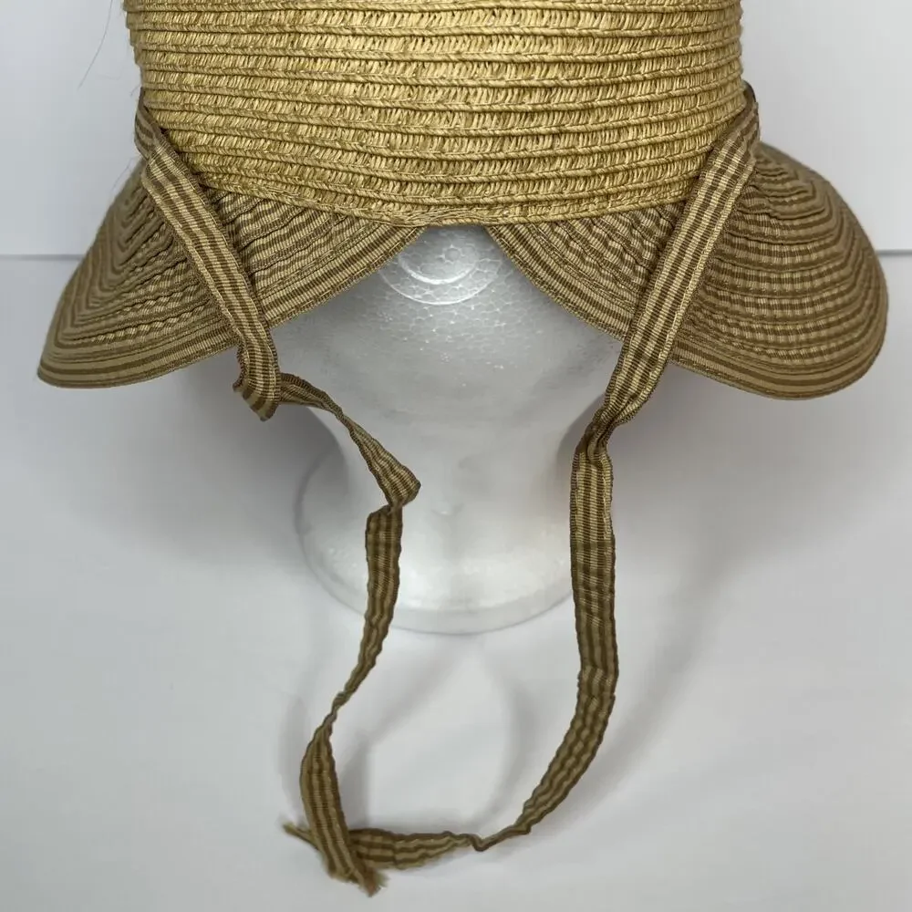 CAPPELLI Strawworld Women's Straw HAT with Striped Fabric Ribbon Detail BEIGE